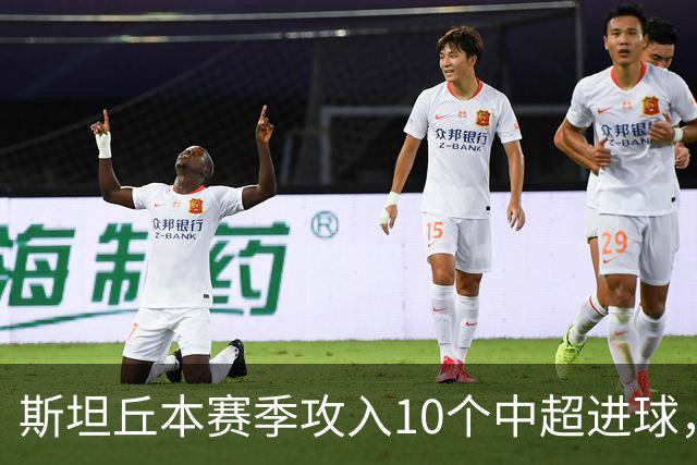 斯坦丘本赛季攻入10个中超进球，追平个人单赛季中超的进球纪录
